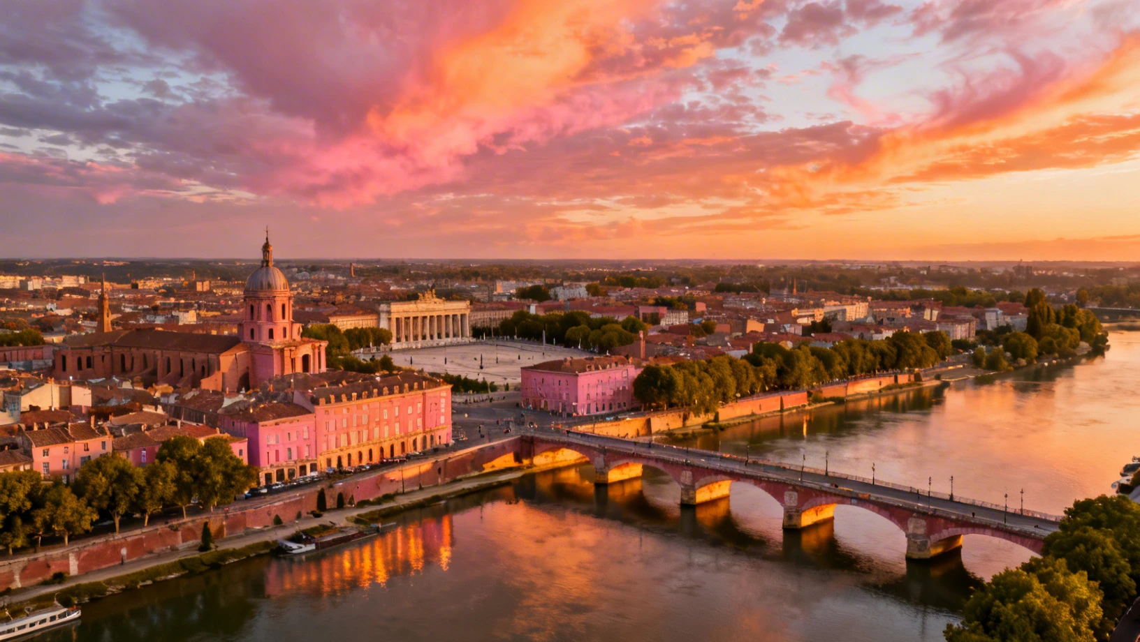 Vue panoramique de Toulouse au coucher du soleil